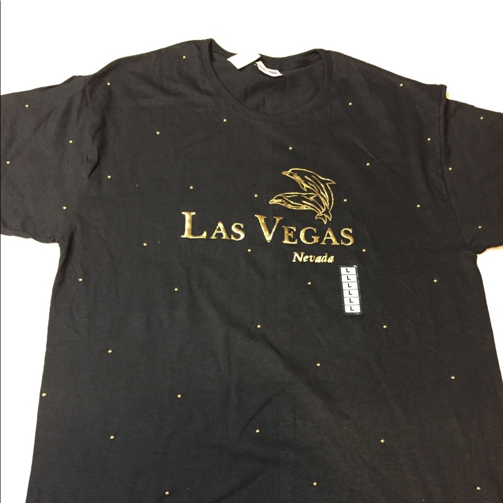 Womens gold studed Las Vegas Nevada t shirt  Large
